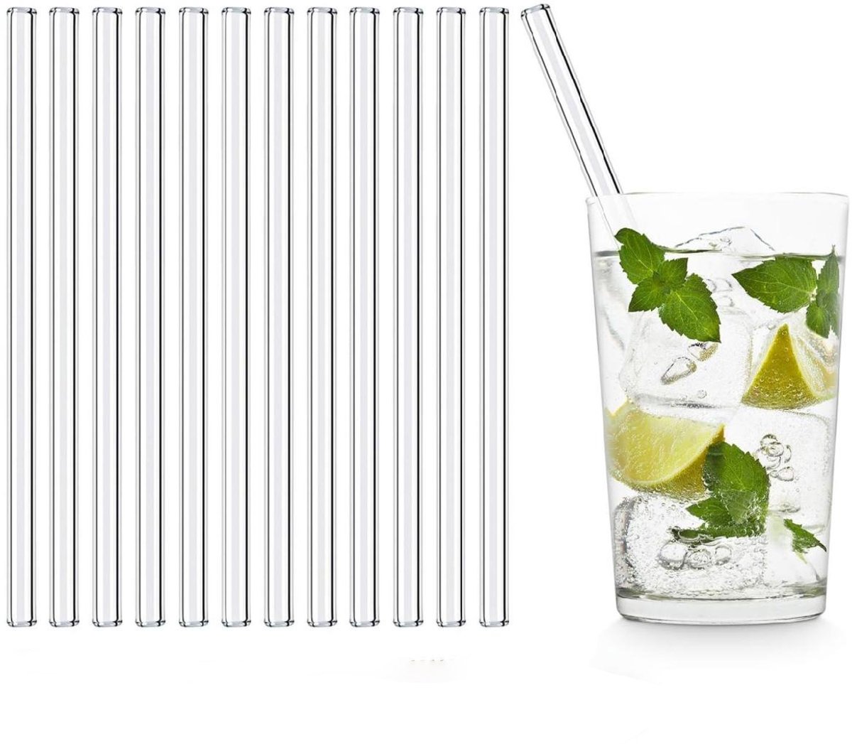 EXCITAT Rietjes - Glazen rietjes - Herbruikbaar - Vaatwasserbestendig - geschikt voor Gin & Tonic Glazen rietjes - Verpakking van 12 - 20 cm - Recht