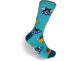 ZOETTT Katten in kopjes sokken - Sokken - Leuke sokken - Vrolijke sokken - Dieren sokken - Sokken met katten - Katten cadeau