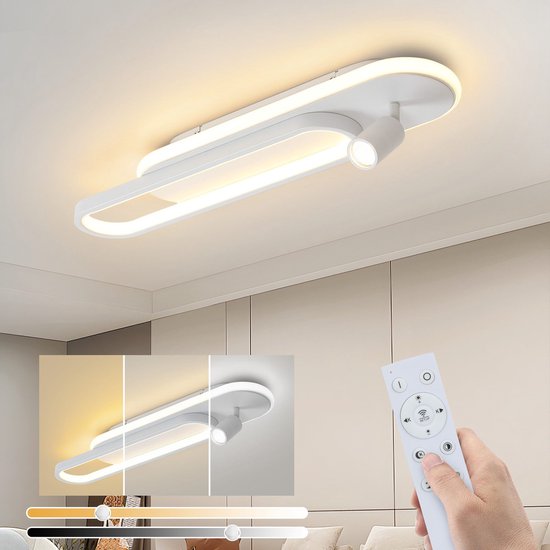 Plafonnier LED NETTLIFE - Ovale - Blanc - avec spot 1 lumière - Intensité variable - 46 W - Plafonnier moderne - 60 cm - Pour chambre | Hall | Salle de séjour | Cuisine - Sans Lichtborn - Max. 40 W