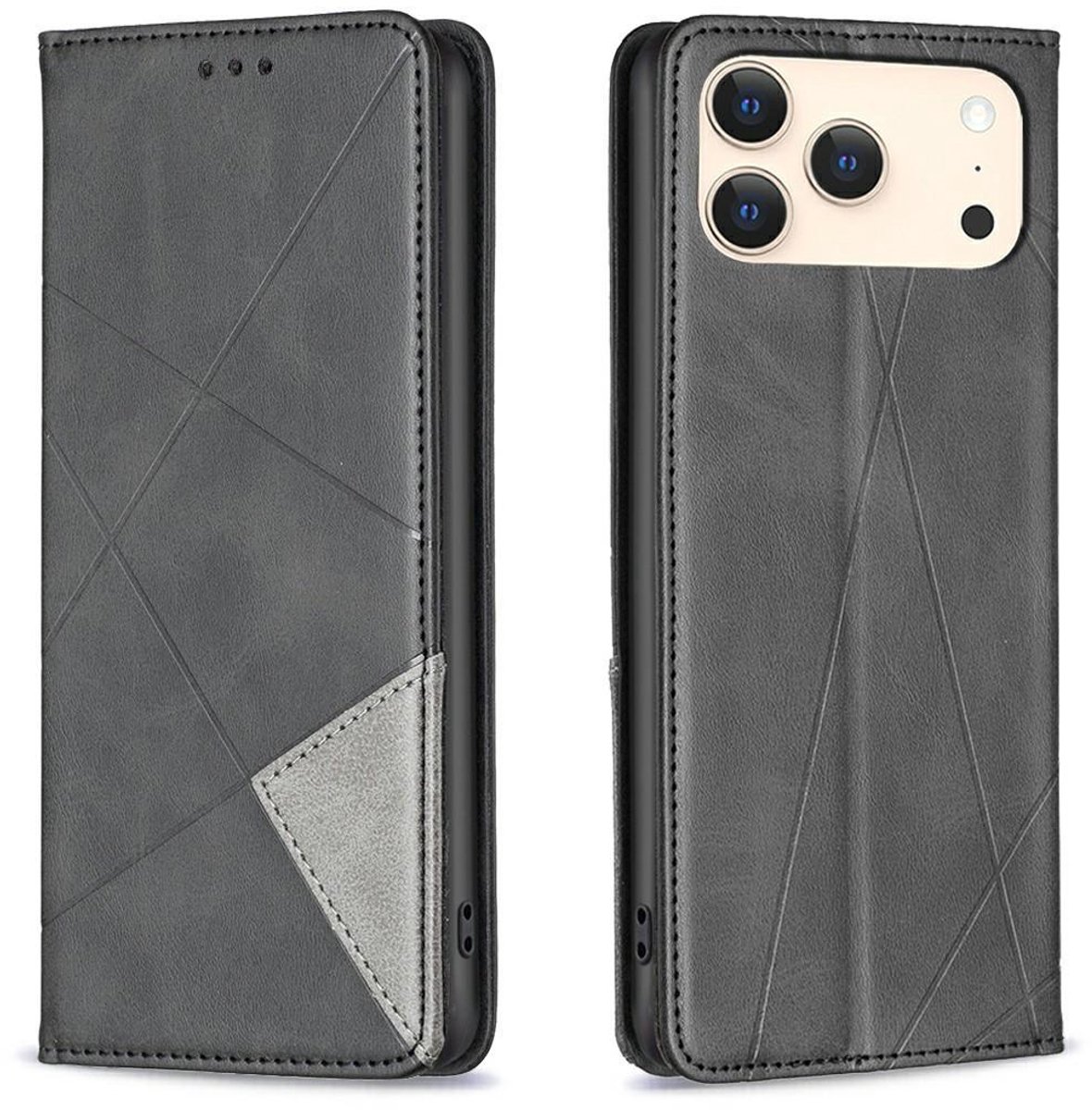 Mobigear Telefoonhoesje geschikt voor Apple iPhone 17 Pro Max Hoesje | Mobigear Rhombus Slim Bookcase | Pasjeshouder voor 2 Pasjes | Telefoonhoesje voor Pinpas / OV Kaart / Rijbewijs - Zwart