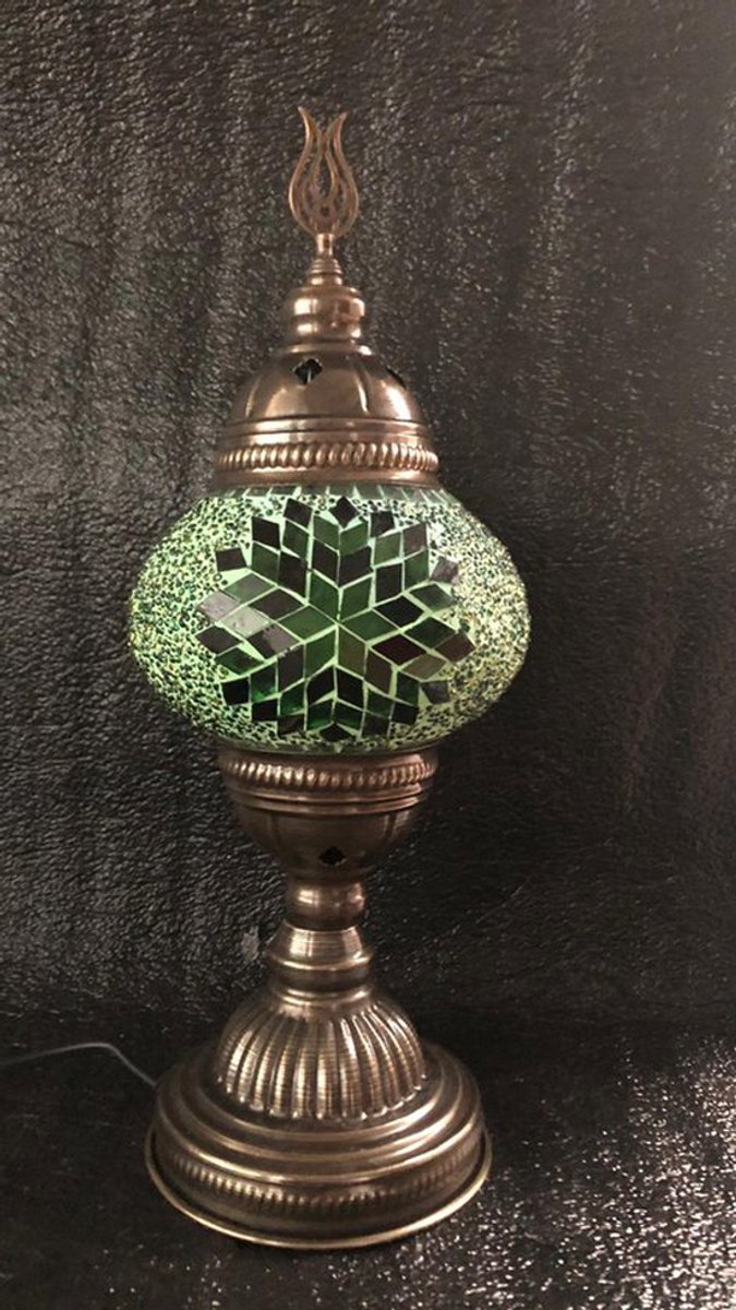 Turkse sfeerlamp - handgemaakt tafellamp met mozaïek - E14 LED inbegrepen - groen en brons - unieke decoratie