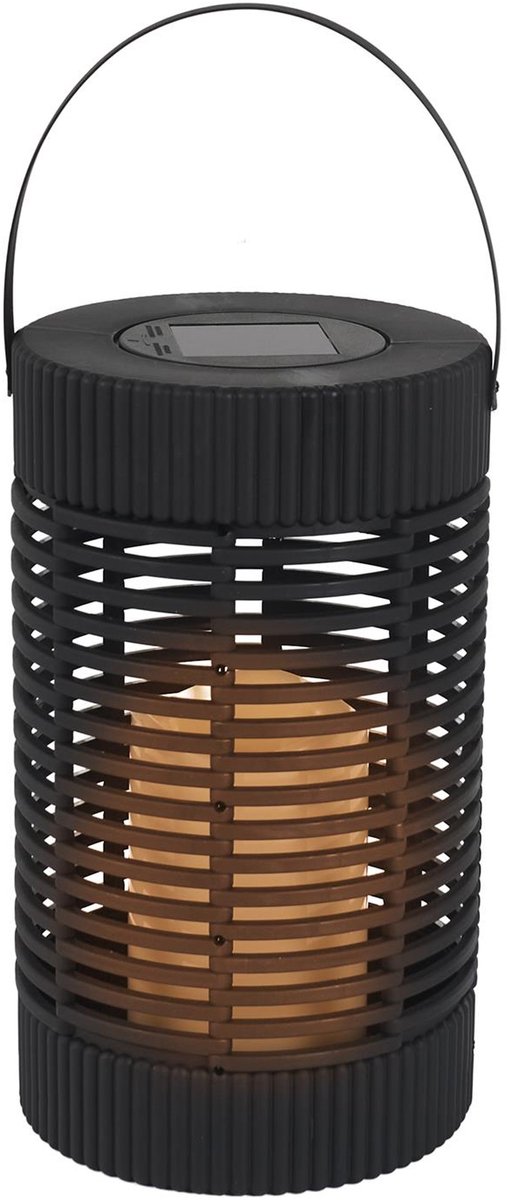 Home deco factory Zonnelantaarn tafellamp - Solar - zwart - 23 cm - kaarseffect - kunststof