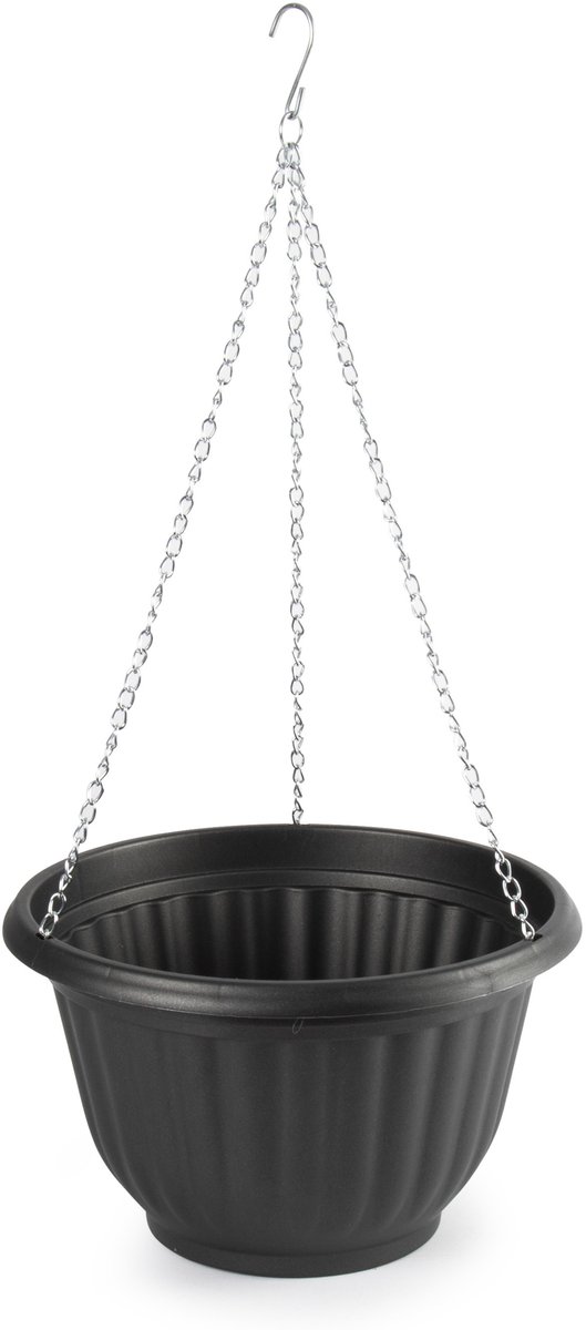 Plasticforte Plantenpot - hangend - kunststof - antraciet - D25 x H15 cm - bloempot aan ketting