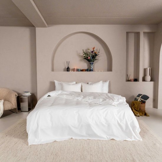 Housse de couette Kayori Kai en Katoen - 260 x 200-220 + 2 taies d'oreiller - Double - Katoen bio - Wit