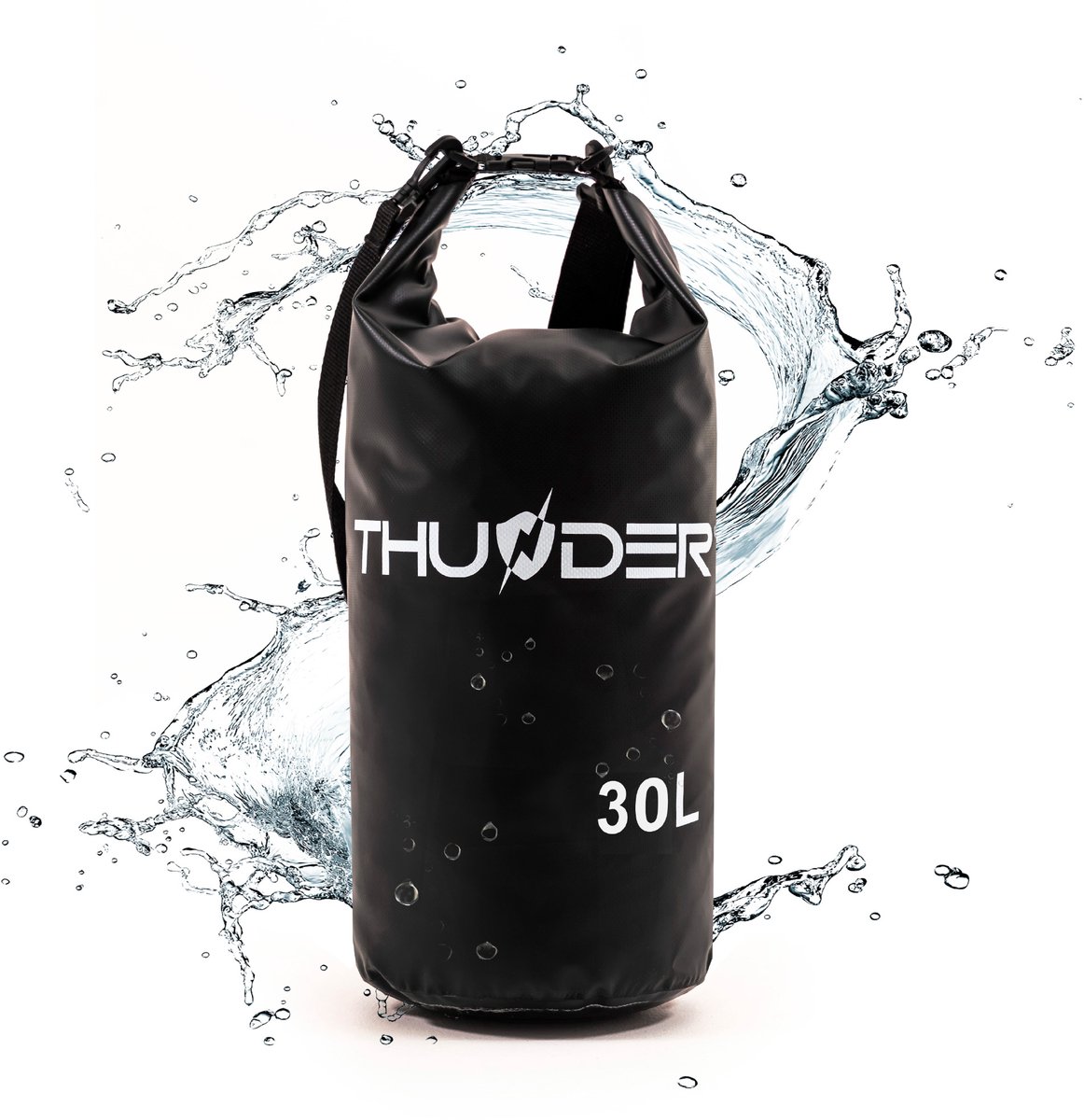 THUNDER® Waterdichte Zak 30L | Roll-Top Drybag voor Kajak | SUP | Camping en Watersport | Zwart