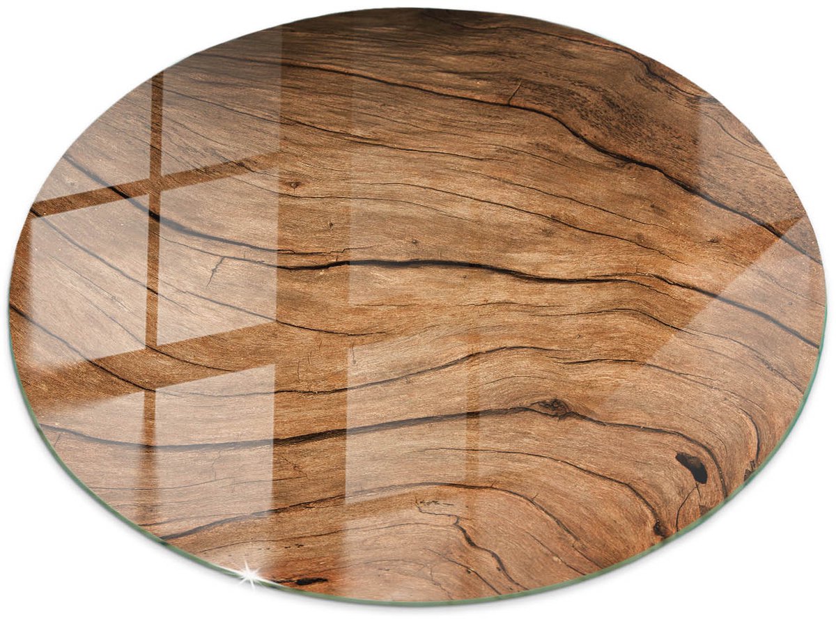 Tulup Tafelblad Glas - Natuurlijk Houtpatroon Veiligheidsglas - 50 cm - Bruin Gehard Glas - Rond Tafelblad Glas - Glazen Tafelblad Geschikt voor de Keukentafel - Glazen Plaat