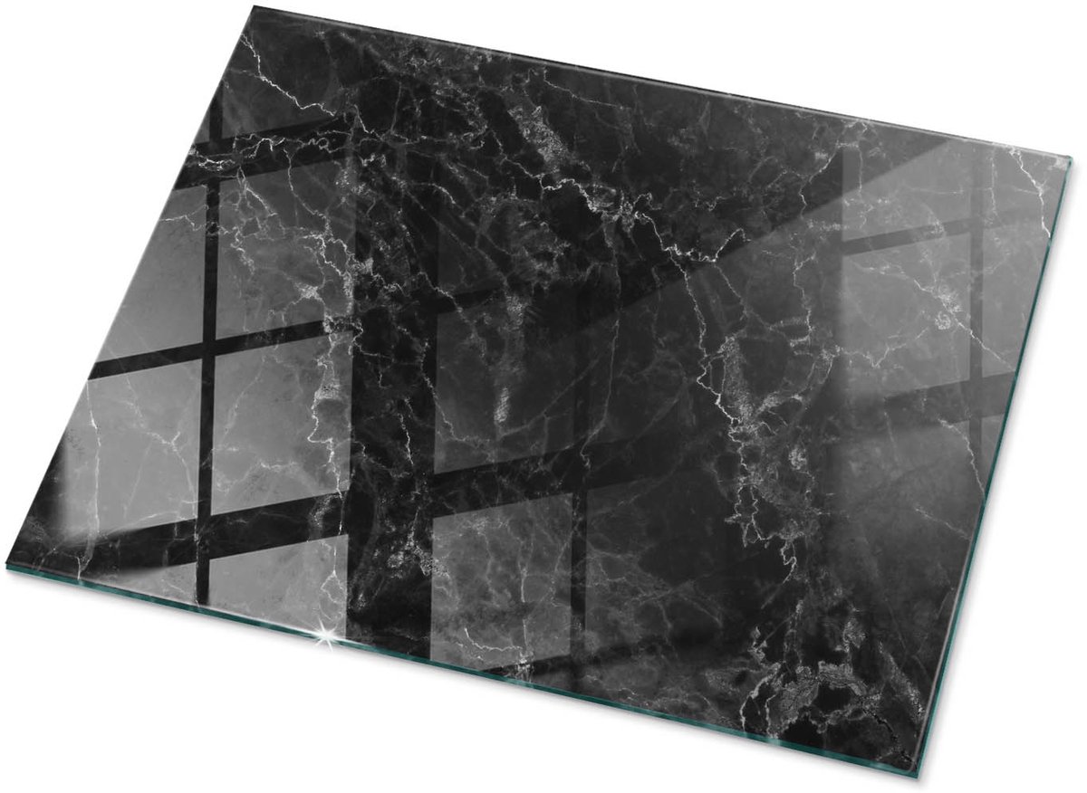 Tulup Tafelblad Glas - Marmerpatroon Met Aderen Glazen Tafelblad - 80 cm x 60 cm - Zwart Glazen Plaat - Rechthoekig Tafelblad Glas - Glazen Tafelblad Geschikt voor de Keukentafel - Veiligheidsglas