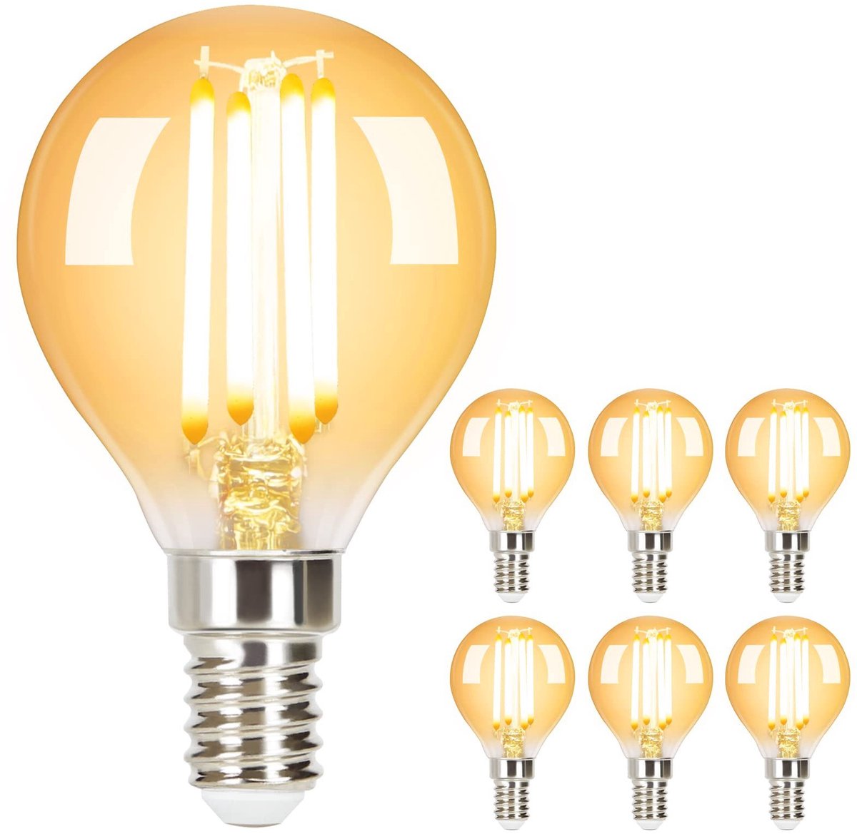 NETTLIFE G45 - LED Lampen - 6 Stuks - E14 Lichtborn - Filament lamp - 4W - Vintage Gloeilamp - 2700K Warm Wit Licht - Amber