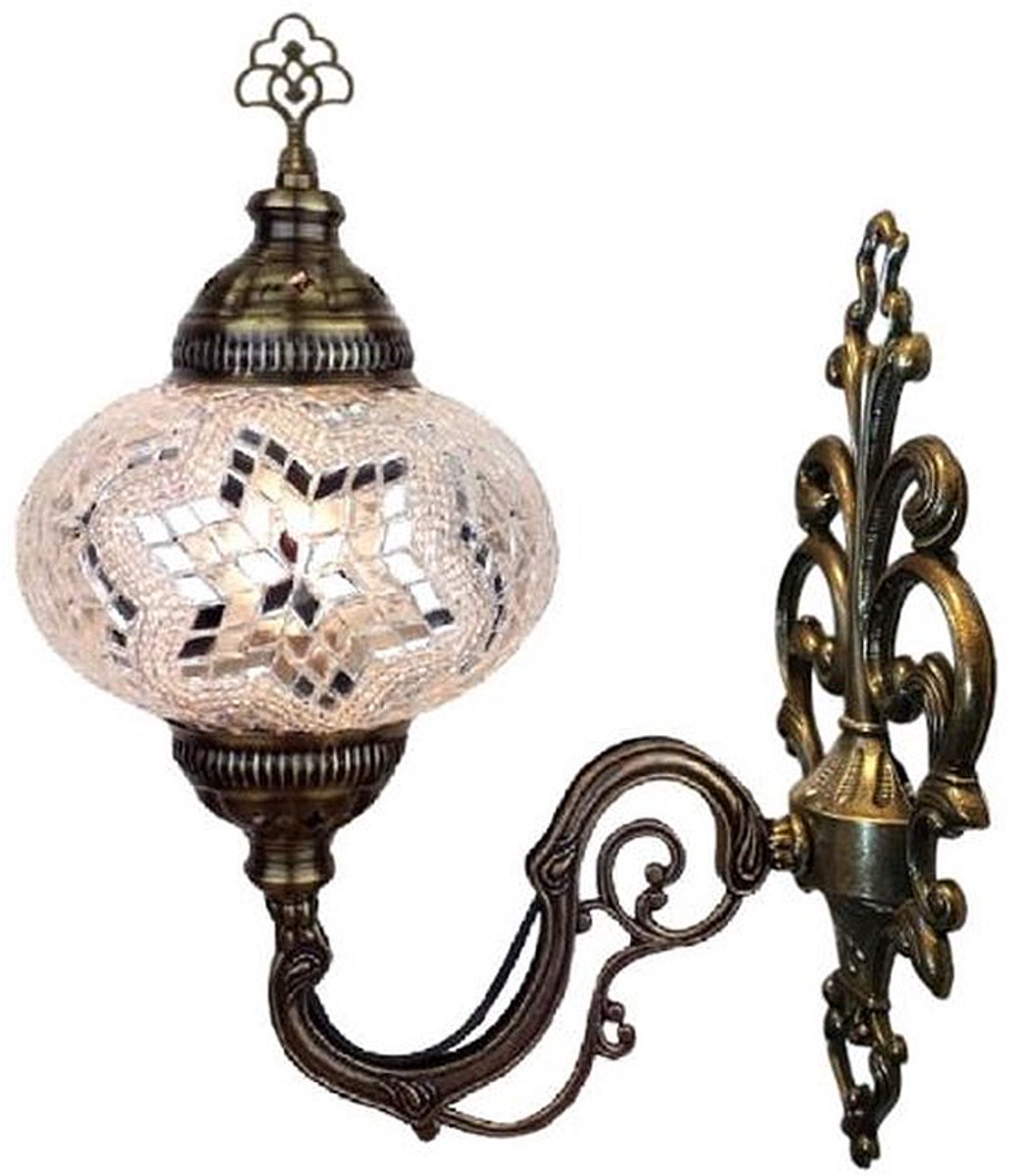 Turkse Wandlamp - Marokkaanse stijl - Mozaïek wit zilver - 1 stuk - Handgemaakt en romantisch licht