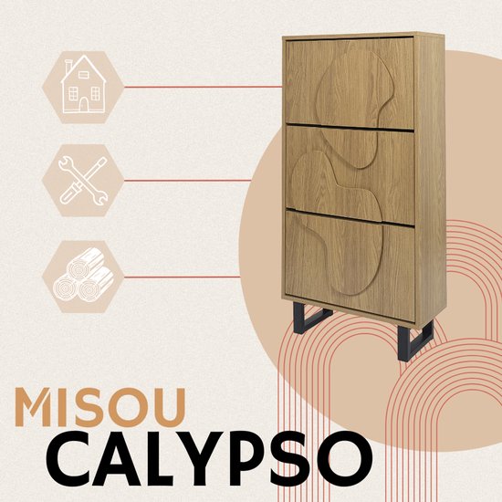 Meuble à chaussures MISOU Calypso - 3 tiroirs - Rangement pour Chaussures pour femmes - Bois - Couloir - 12 paires