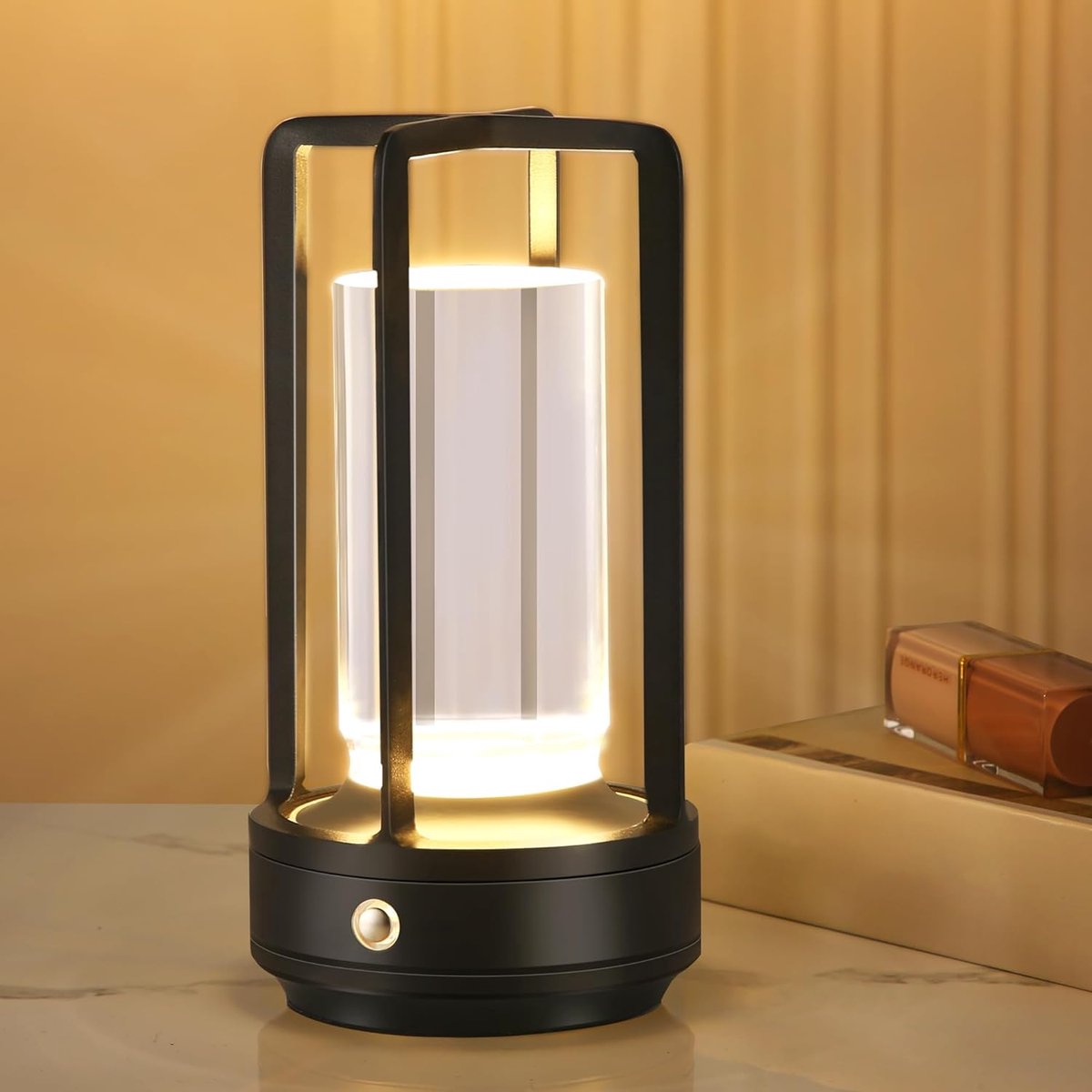 Oplaadbare Tafellamp - Draadloos & Dimbaar - Touch Bediening - Lantaarn - Oplaadbaar - Tafellamp op Batterijen - Accu - Tafellampen zonder Snoer - Decoratie Woonkamer, Slaapkamer & Tuin - Tafel lamp - Industrieel - Nachtlamp Slaapkamer - zilver