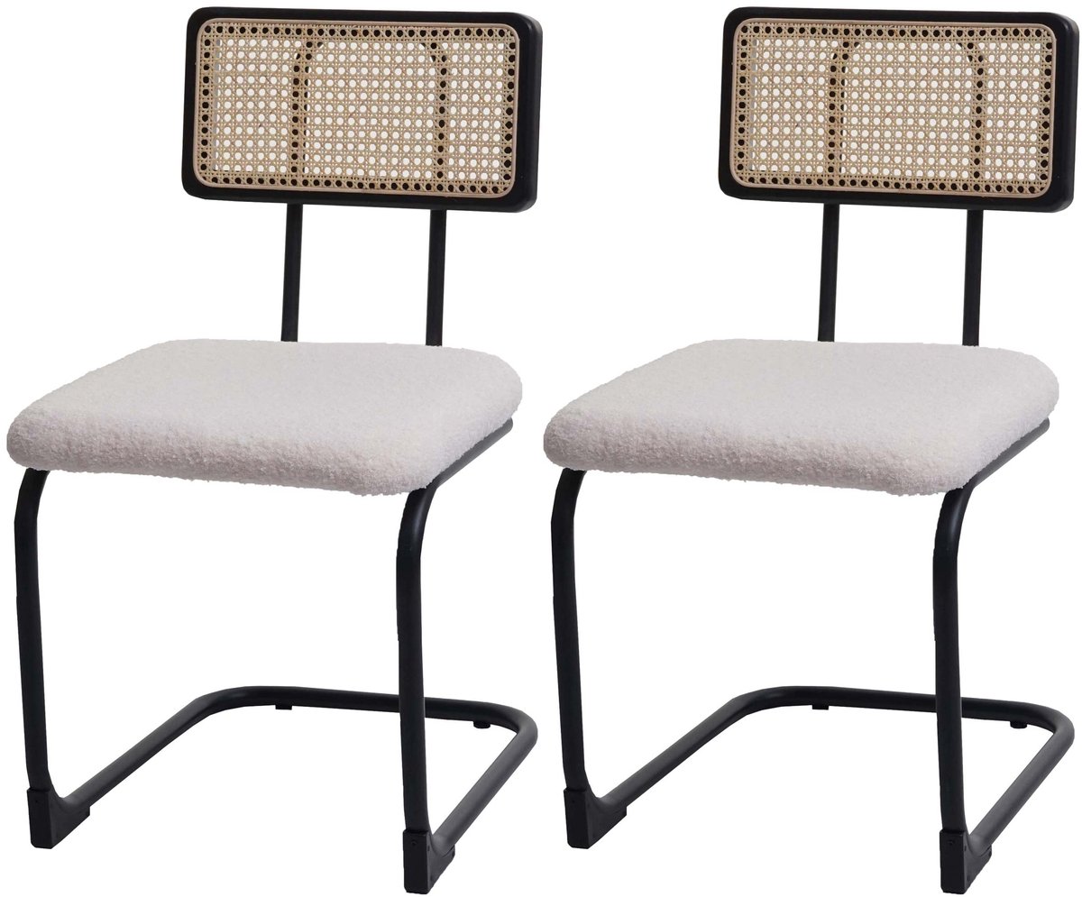 MCW Set van 2 sledestoelen MCW-K88, stoel fauteuil, hout rotan metaal bouclé ~ stof/textiel wit