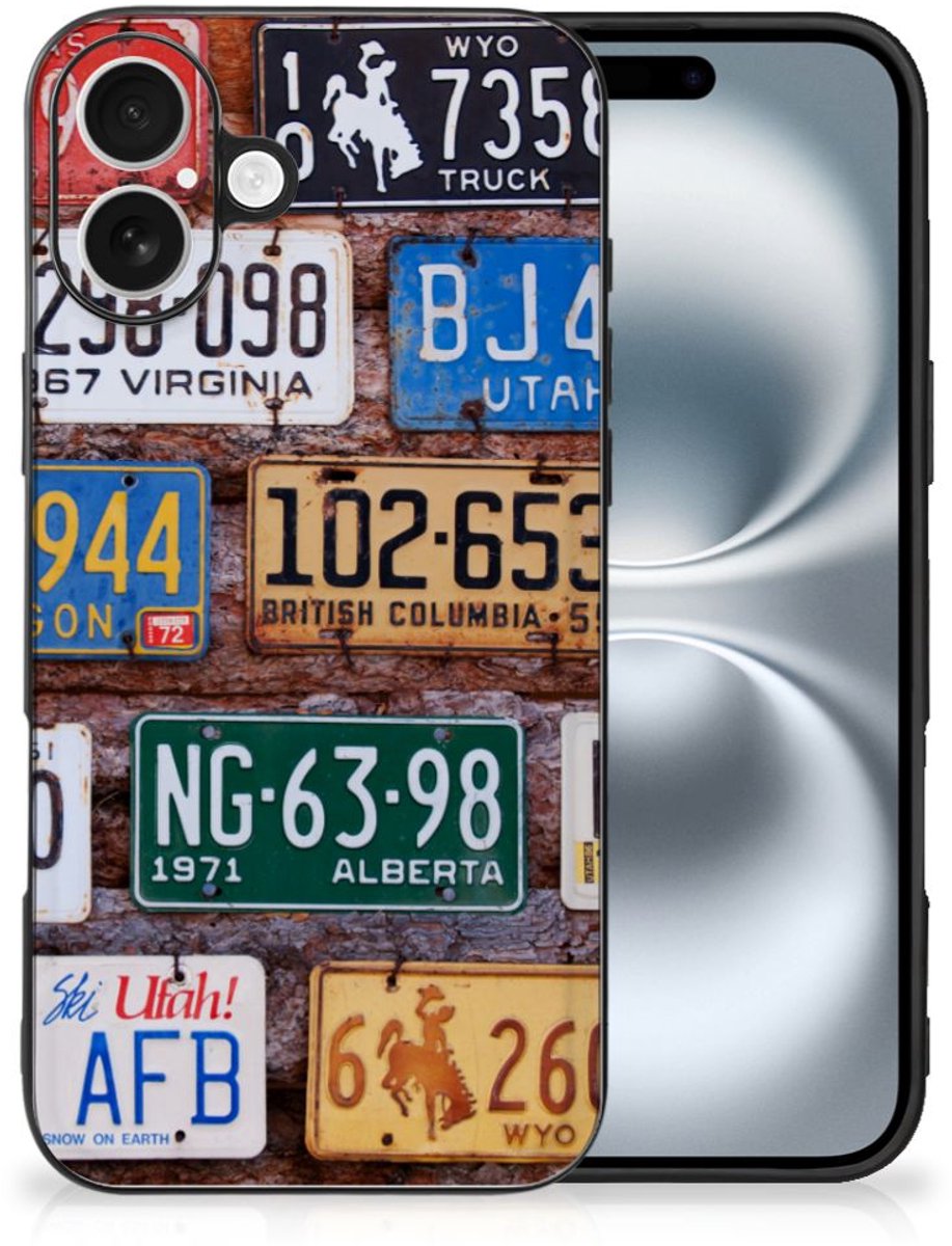 Back Cover voor iPhone 16 Silicone Back Case Kentekenplaten