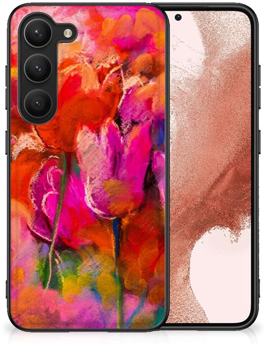 Coque en silicone Coque Smartphone Samsung Galaxy S23 avec Tulipes Bordure Noire
