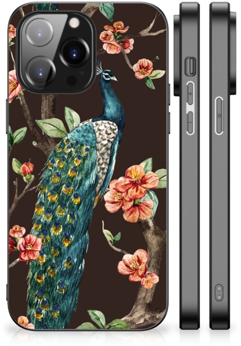 iPhone 14 Pro Max Dierenprint Telefoonhoesje Pauw met Bloemen