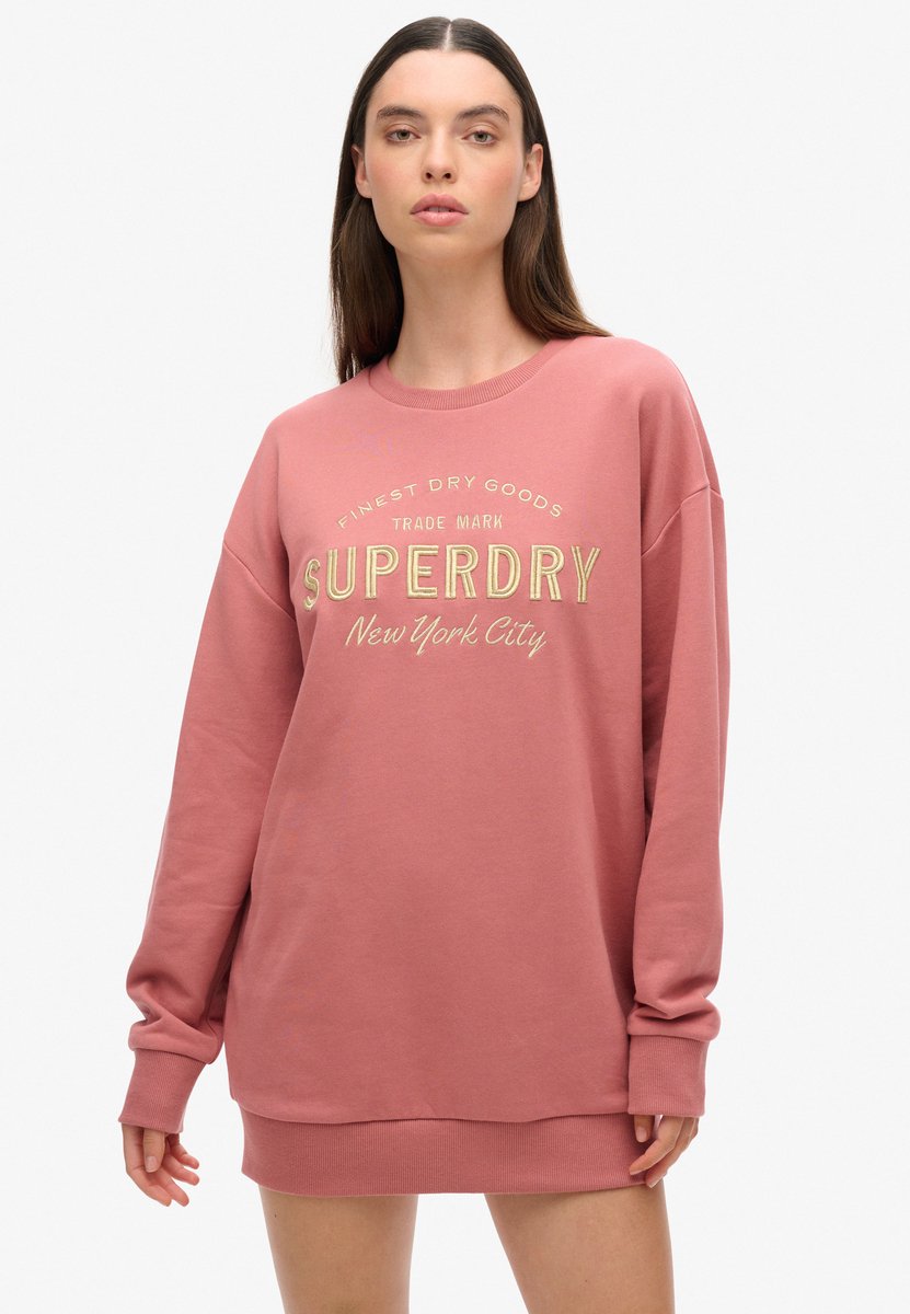 Superdry Luxe sweatjurk met metallic logo Dames Jurken Weathered Rose