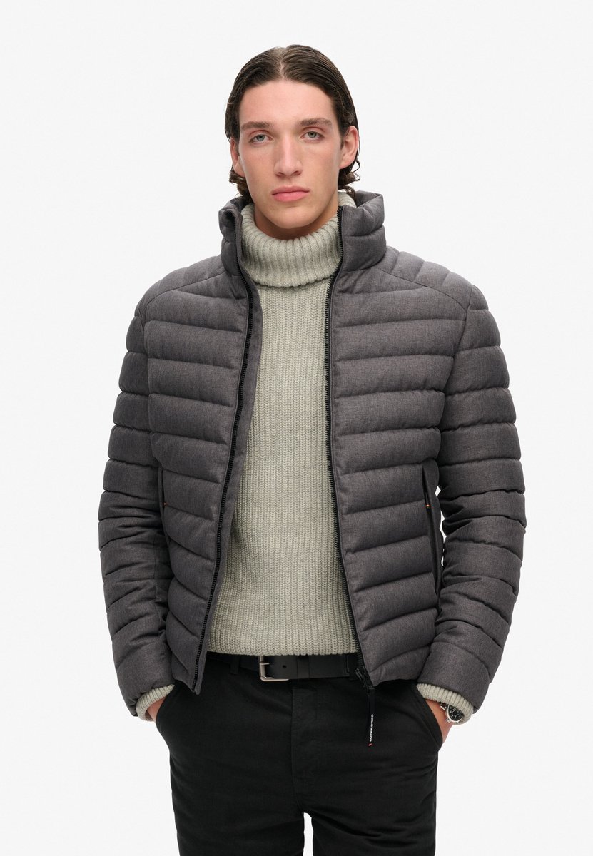 Superdry Gewatteerde Fuji-jas van tweed Heren Gewatteerde jassen Charcoal Marl