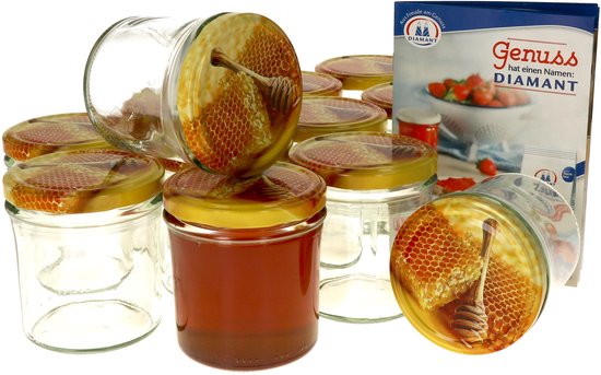 Set van 12 bekers 350 ml Carino To 82 deksel met honingraat incl. Diamant Gelierzauber receptenboekje