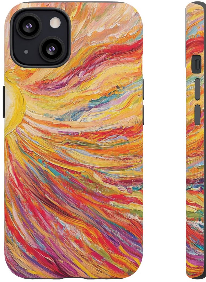 Abstracte Zonne-uitbarsting met Penseelstreken – Telefoonhoesje Geschikt voor iPhone 13