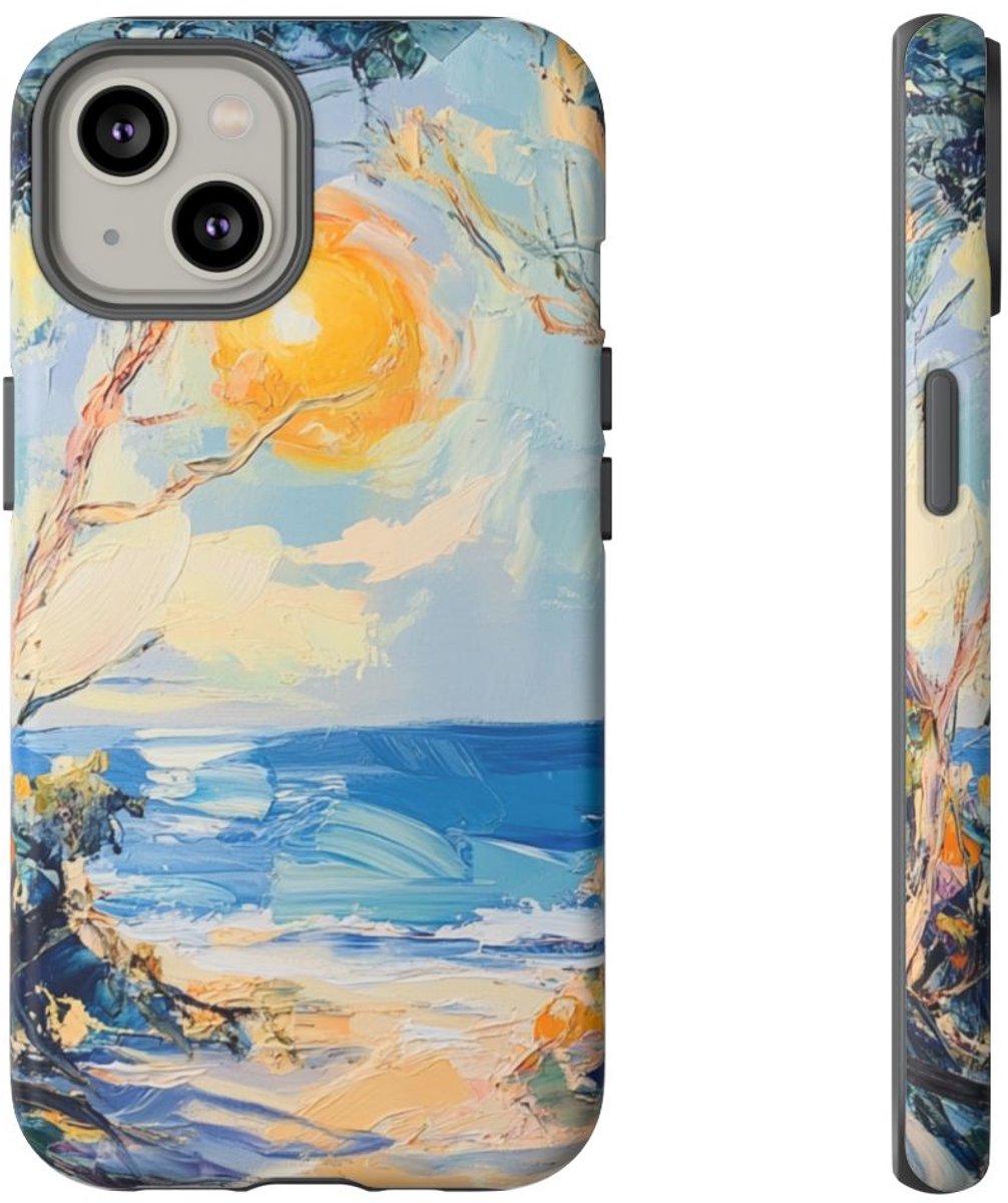 Zonnig Strandlandschap met Penseelstreken – Telefoonhoesje Geschikt voor iPhone 14