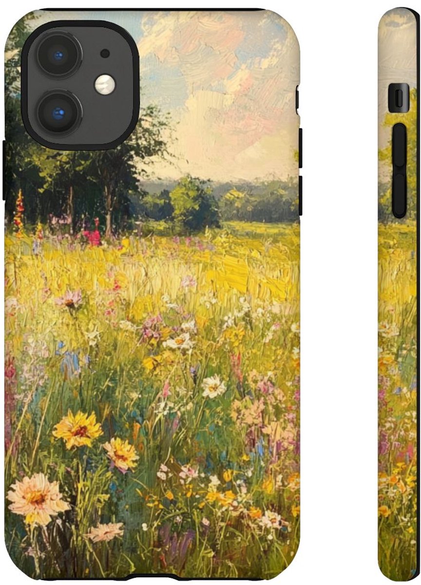 Zonnige Bloemenweide Schildering – Telefoonhoesje Geschikt voor iPhone 11