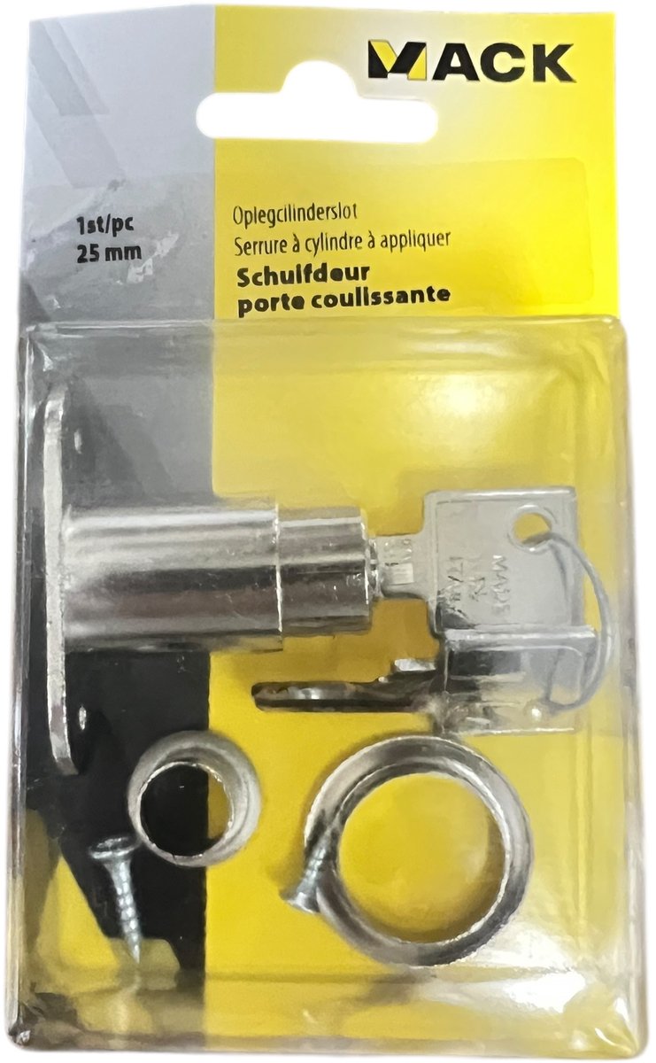 Oplegcilinderslot schuifdeur 25mm Mack incl 2 x sleutel en Bevestigingsmateriaal