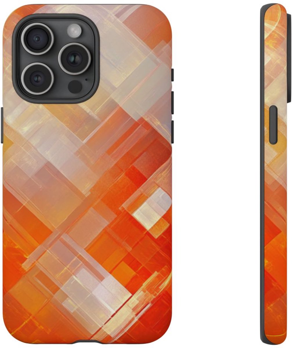 Abstract Oranje Geometrisch Patroon – Telefoonhoesje Geschikt voor iPhone 15 Pro Max