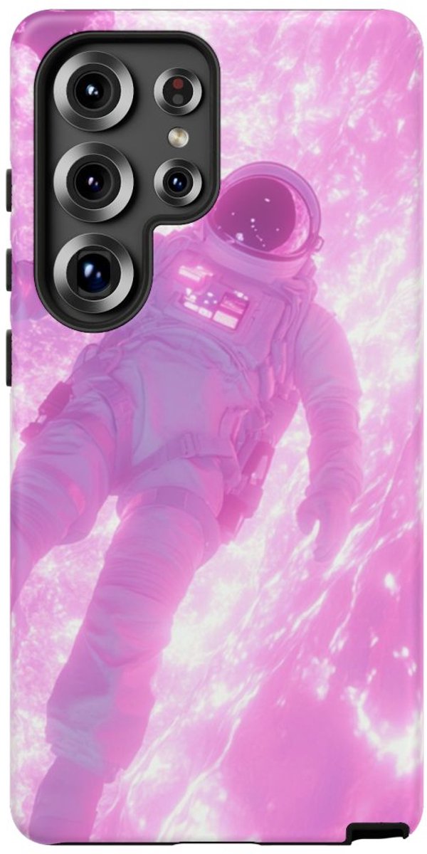 Astronaut Zwevend bij Roze Plasma – Telefoonhoesje Geschikt voor Galaxy S25 Ultra