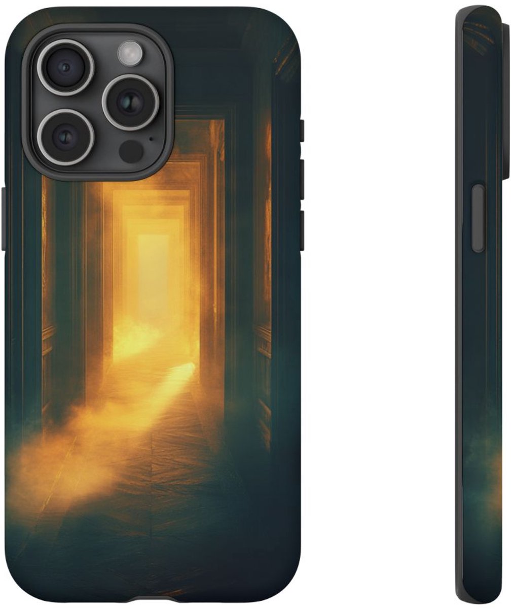 Mistige Verlichte Gang – Telefoonhoesje Geschikt voor iPhone 15 Pro Max