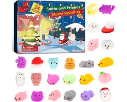 Squishy Adventskalender 2025 - Mochi Adventskalender Squishy Toys Kerstmis - 24 dagen countdown kalender - 24 Mochi Squishies - Mochi Kerstman Mochi cadeaus voor jongens en meisjes