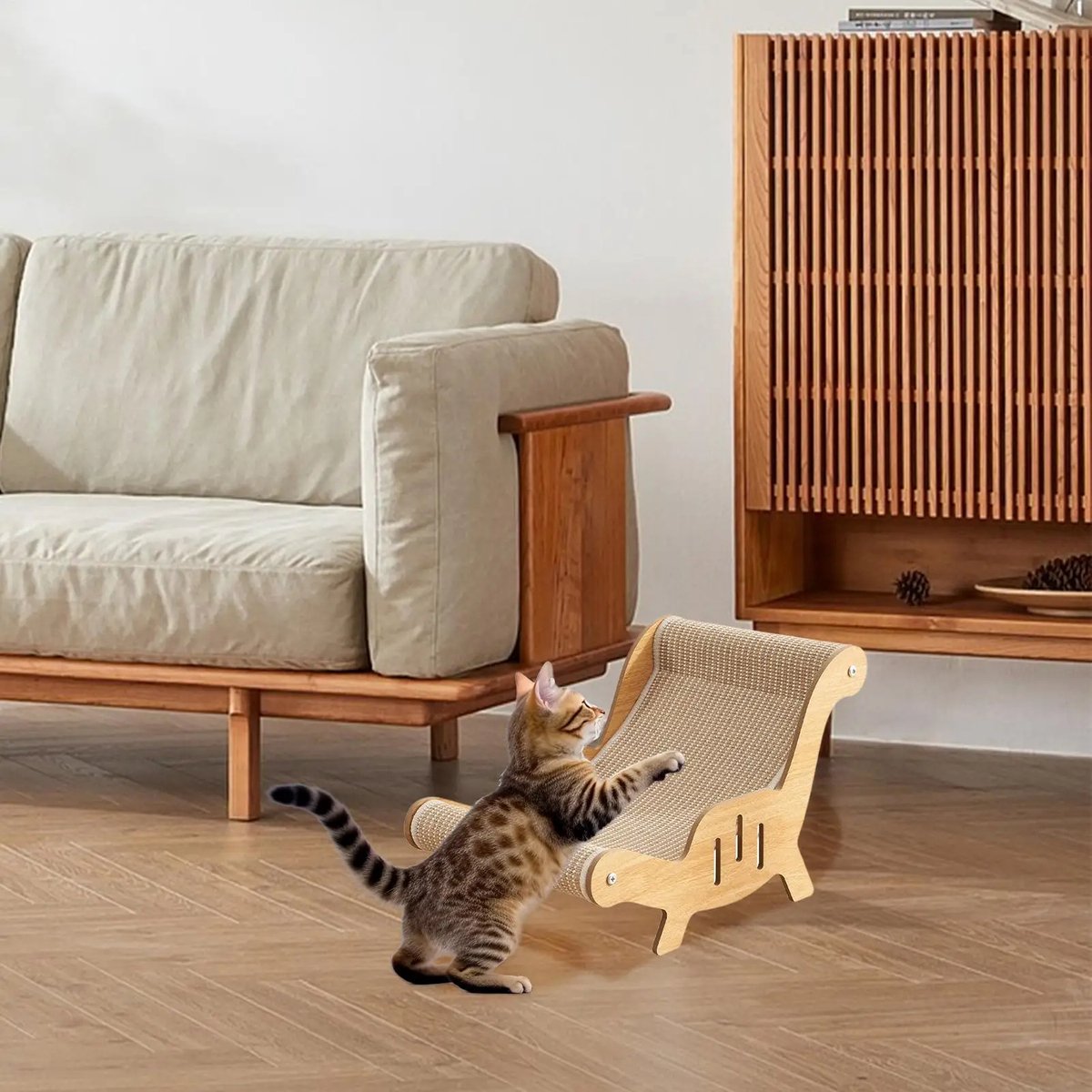 Krabton: 66cm Karton Krabben Loungebed - Duurzaam En Groot Kattenkrabbed Omkeerbare Kattenkrabpads Grote Ligstoel Voor Binnenkatten Recyclebaar Karton Met Bel Bal Speelgoed