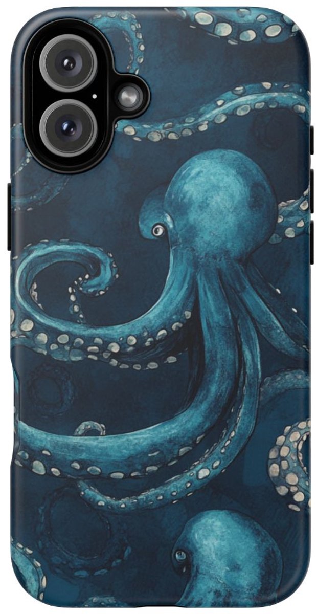 Blauw Octopuspatroon – Telefoonhoesje Geschikt voor iPhone 16 Plus