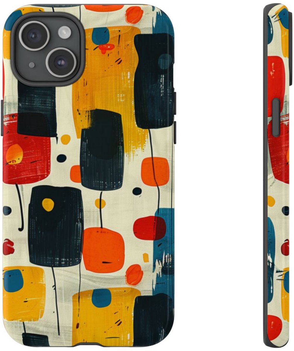 Mid-Century Abstract Geometrisch Patroon – Telefoonhoesje Geschikt voor iPhone 15 Plus