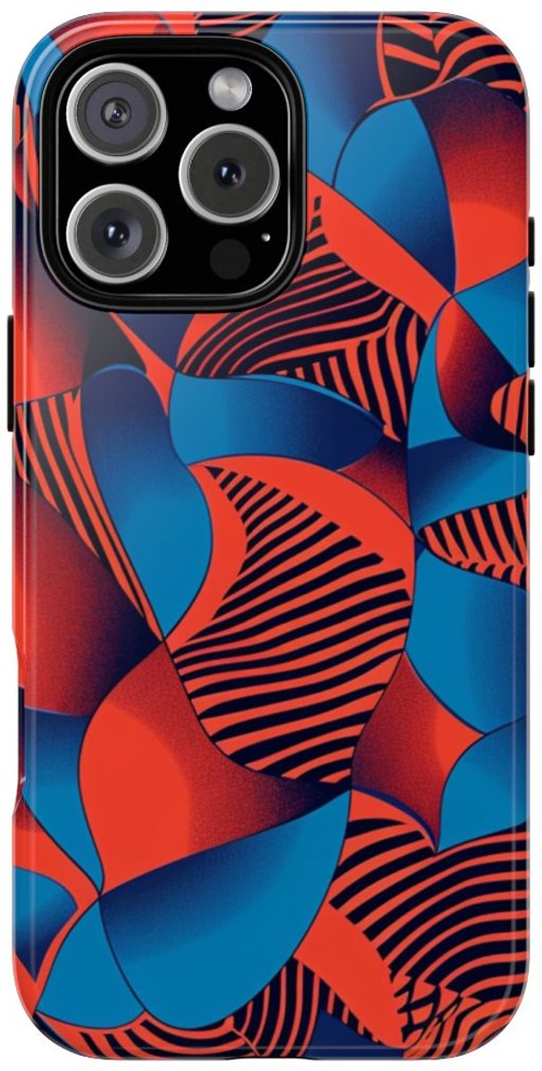 Levendig Rood-Blauw Abstract Patroon – Telefoonhoesje Geschikt voor iPhone 16 Pro Max