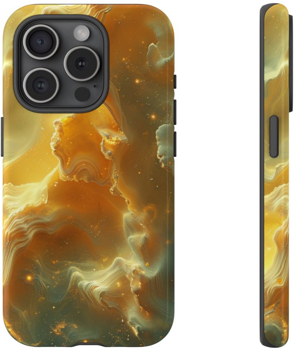Gouden Nebula Abstract Design – Telefoonhoesje Geschikt voor iPhone 15 Pro