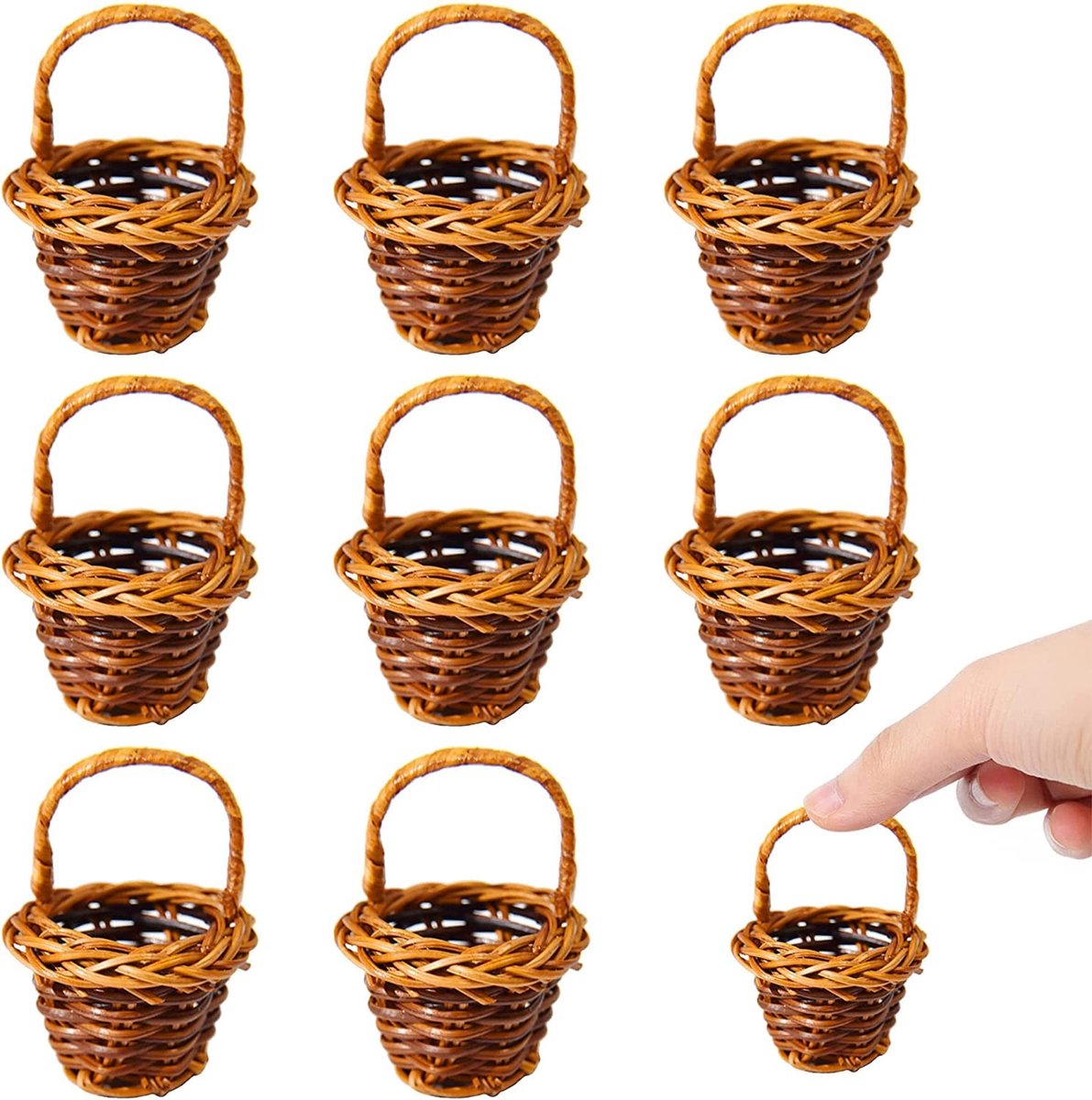 Gevlochten wilgentenen manden met handvat - set van 10 stuks, ideaal voor bloemstukken, fruit en bruiloftsstrooisel (klein formaat)