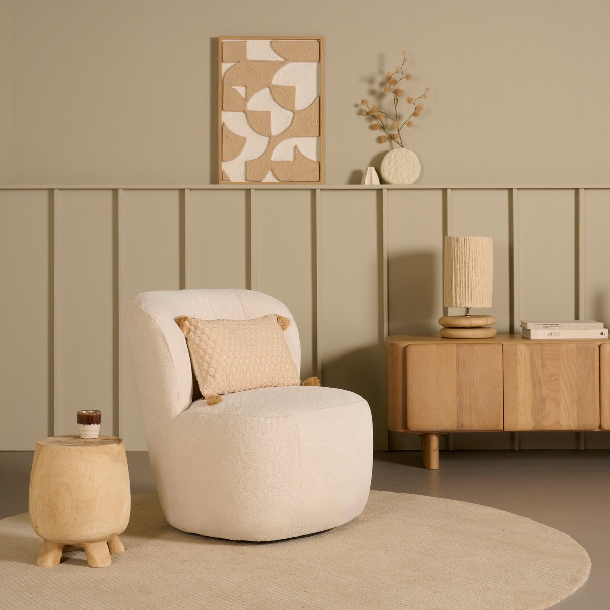 Draaifauteuil Rush - Bouclé - Creme - 73x76x80 cm (BxHxD) - Koudschuim