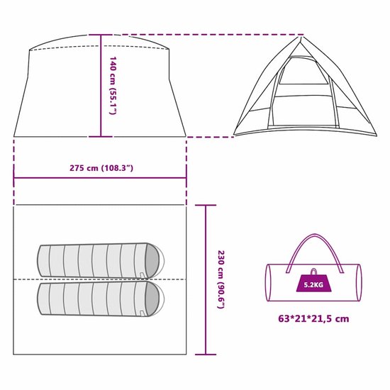 vidaXL - Kamperen - tent - 2-persoons - Waterdicht - Blauw - taft van Vidaxl — afbeelding 4