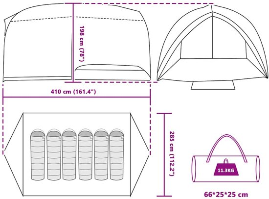 vidaXL - Tunnel - tent - met - dak - met - opslag - Blauw - 410 - x - 285 - x - 198 - cm - taft van Merkloos — afbeelding 4
