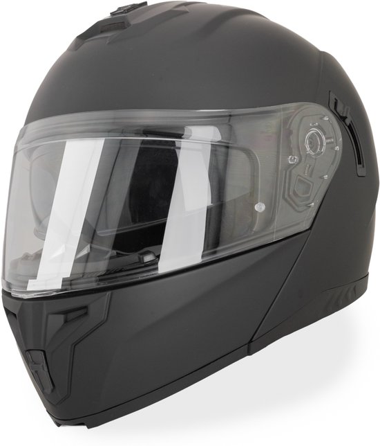 Casque VINZ Pasco System avec visière solaire | Casque de scooter, casque de moto et casque de cyclomoteur | Homologué ECE 22.06 | Léger 1550 grammes | Comprend un sac de rangement | Noir Zwart - S