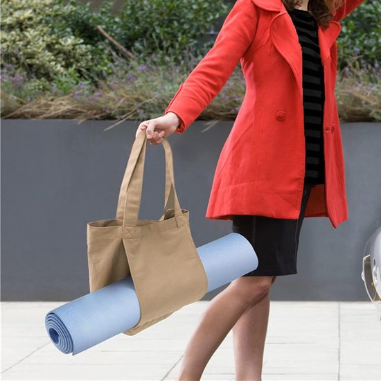 Yogatas - Met houder voor yogamat - Schoudertas met zak - Multifunctionele fitness-schoudertas - Grote capaciteit voor yoga-accessoires - Canvas tas - Geschikt voor sportschool, kantoor, reizen, strand, oefeningen, sport - abrikoos van Merkloos — afbeelding 2
