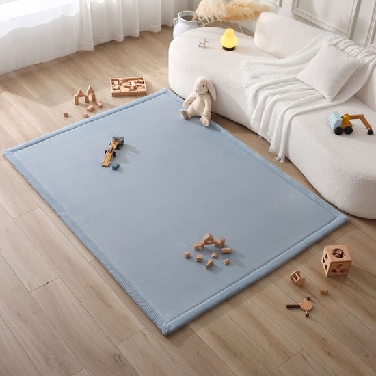 Hakuna Matte Wolkzachte Fluwelen Mat Speelmat Baby 200 x 150 x 2,5 cm, Blauw - Kindertapijt met hoogwaardig traagschuim - Baby speelkleed met antislipbasis - Babykruipmat, kinderkamertapijt