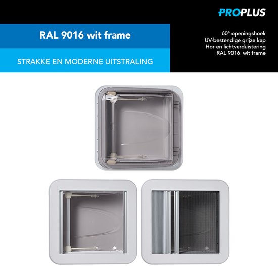 ProPlus Dakluik - 40 x 40 cm - Zonder permanente ventilatie - Dakraam Caravan - Maximale openingshoek: 60° - Insectenhor - Transparant van ProPlus — afbeelding 3