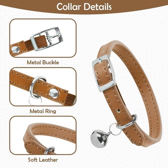 Superpipapo Luxe Kattenhalsband van Zwart Leer met Mooie Licht Blauw Leder Patches en Elegante Platte Punk Studs - Comfortabel en Veilig Handgemaakt Design van Hoge Kwaliteit