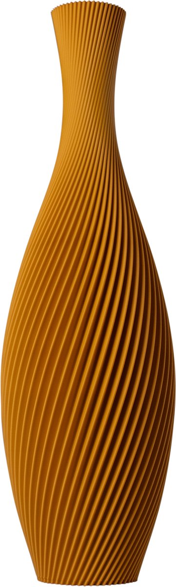 Slimprint Vaas FLORA, Okergeel, D18,4 x H60 cm, Hoge Spiraal Vaas met Elegant Gestreept Design voor Pampas Pluimen, Gemaakt van Gerecycled Biokunststof van Fruitverpakkingen