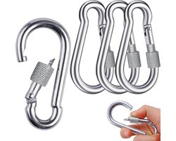 4 stuks roestvrij stalen karabijnhaken - veiligheidskarabiner met 200 kg belastbaarheid - schroefkarabijnhaak voor outdoor - wandelen - reizen - thuis (38 x 80 mm)
