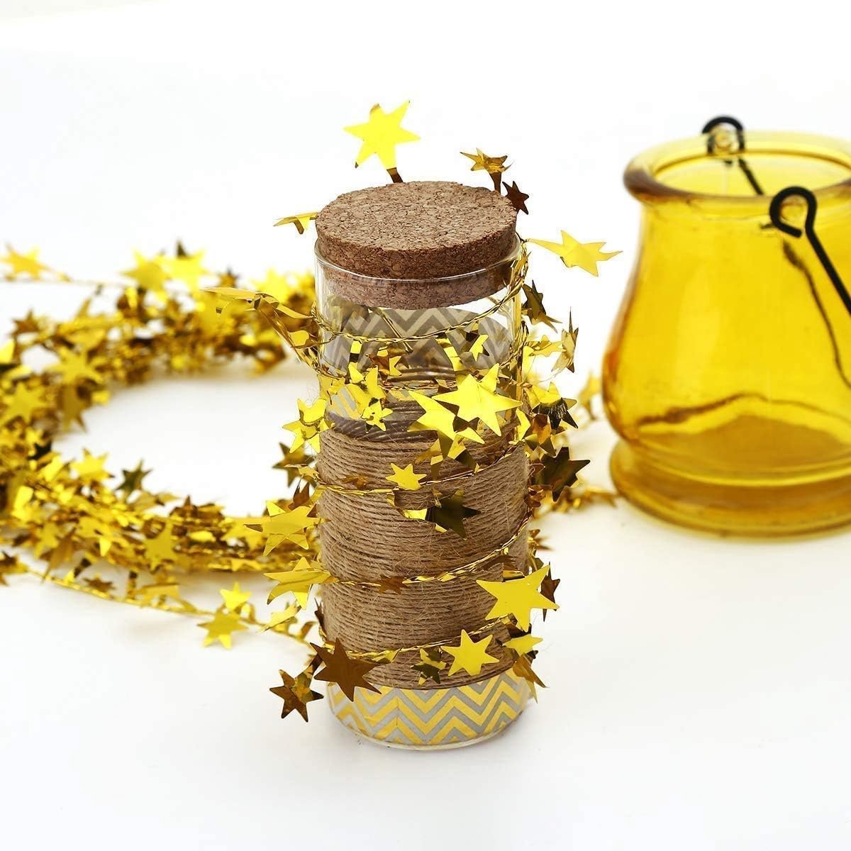 Folie-sterslinger - 7,5 meter folie - ster - lametta - glitter - sterdraad - voor feest - Kerstmis - carnaval - feestdecoratie (goud) – foto 5