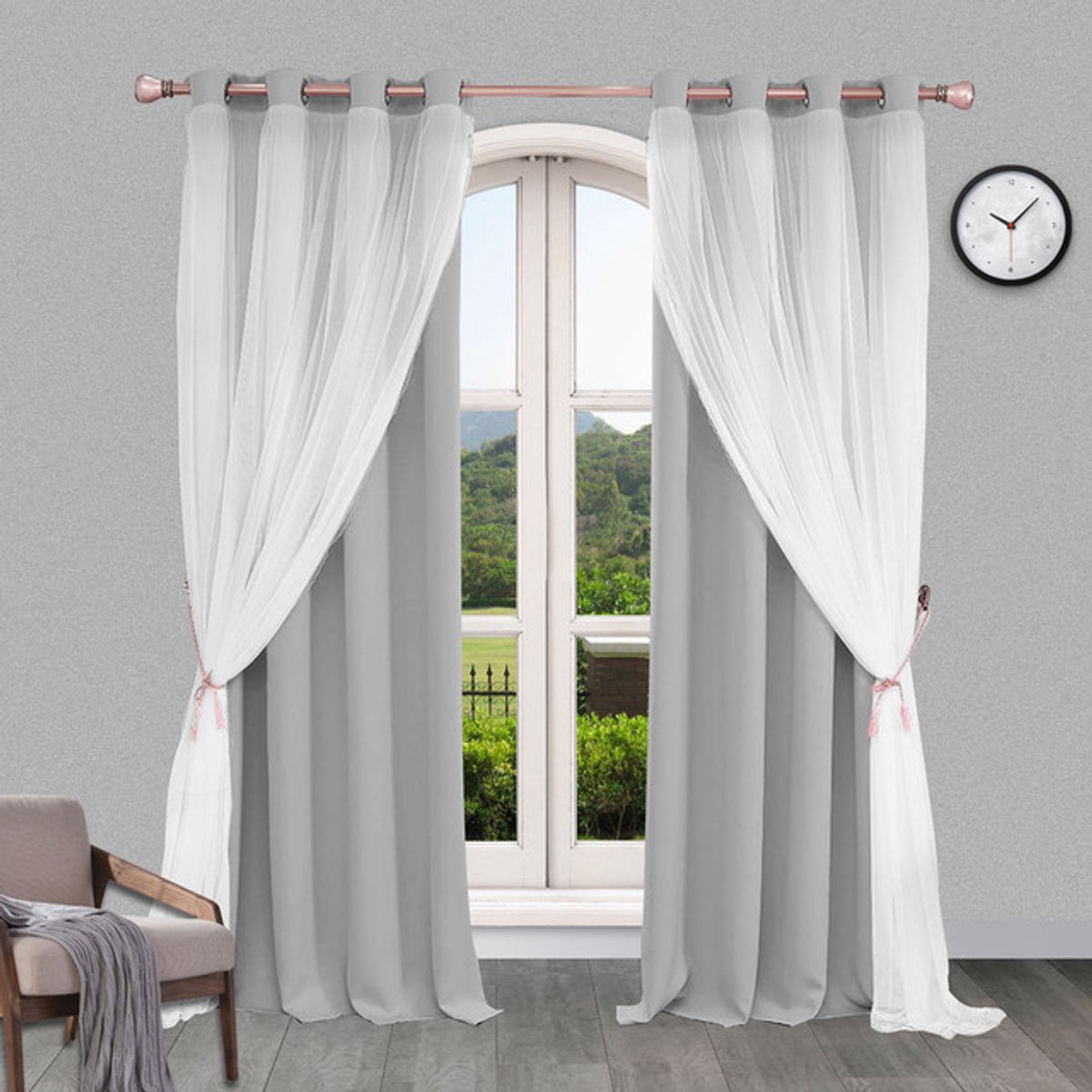 Qelus Verduisterende Gordijnen - Kant en Klaar Gordijn - Dubbellaags Verduisterend Gordijn met Thermo Isolatie - 1 stuk Ringoptie voor Slaapkamer, Thermisch Isolerend & Lichtwerend Voor Woonkamer - B 132 x H 160cm (Grijs)