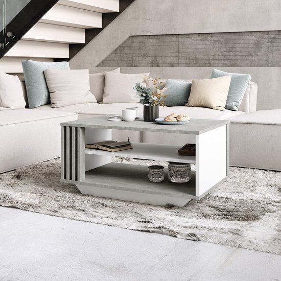 DefiPad Moderne Salontafel 92cm Met Opbergruimte - Zwart + Eiken, Massief & Stabiel