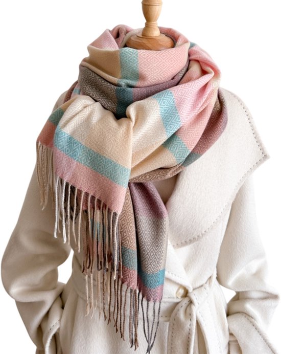 DEETJE – Wintersjaal - Dames Sjaal - Winter Fashion - Sjaal Dames - Herfst Sjaal - Shawl - Omslagdoek - Geruit - Roze - Turquoise - Bruin -180 * 65 cm